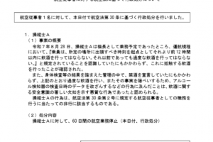 航空局　パイロット飲酒
